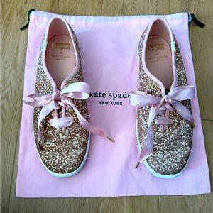 Kate Spade x Keds lace up pink sparkle sneakers